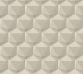 Grafisch behang Profhome 387485-GU vliesbehang hardvinyl warmdruk in reliëf licht gestructureerd met geometrische vormen mat crème ivoorkleurig beigegrijs 5,33 m2