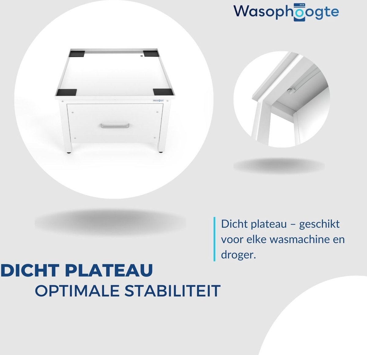 Wasophoogte® Wasmachine verhoger met lade - Wasmachine opbouwmeubel - Wasmachine sokkel - 42cm hoog - Wit - Universeel - Inclusief Lekbak thumbnail 6