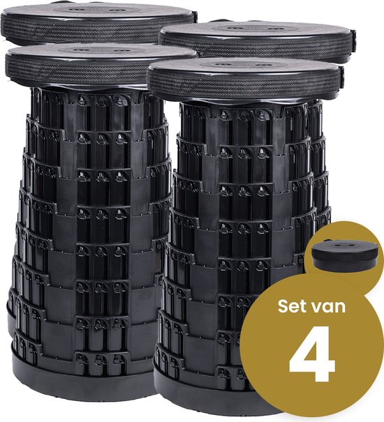 Opvouwbare kruk extra strong zwart per 4 - telescopische kruk - 250 kg - inklapbare kruk - draagbaar - kampeerstoel - opstapkrukje