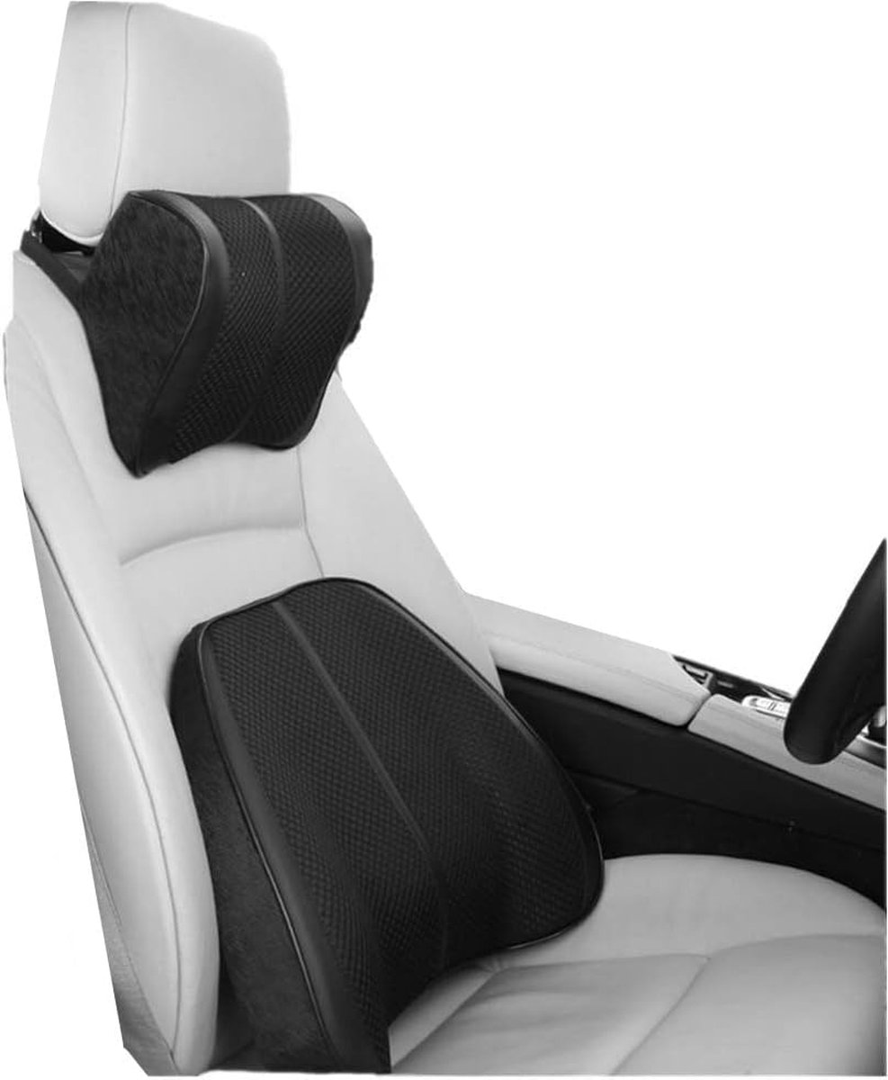 Comfortabel Autostoel Nekkussen met Taillesteun van Traagschuim - Ergonomisch Ontwerp voor Rugsteun - Zwart