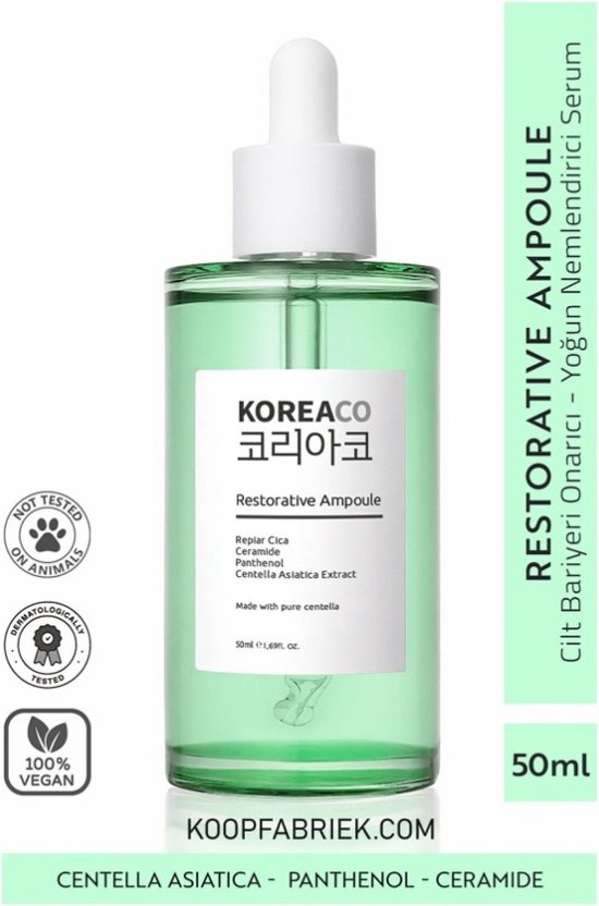 Foto: Koreaco restorative ampoule serum pure centella asiatica panthenol hydrateert en kalmeert de huid herstellende verhelderende 24 uurs hydraterende ampul 50 ml 