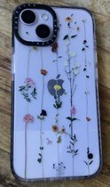 Stoer transparant iphone 14.15 hoesje met gedrukte bloemen en zwarte rand