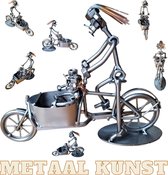 Femme avec enfants sur des vélos, art métallique, sculpture en métal, vélo, le meilleur cadeau, unique, anniversaire, donné, vélo cargo