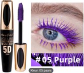 Prachtige 5D waterproof paarse kleur mascara die uw ogen een mooie sexy blik geven
