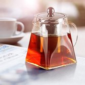 Theepot van glas met zeef, 500 ml, kleine glazen theepot, rechthoekig, glazen kan met zeef voor thee, theemaker voor losse thee, roestvrijstalen inzetstuk, hittebestendig, borosilicaatglas