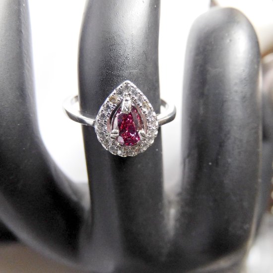 Hetty'S -Schitterende ring - Peervormig - Roze Topaas - Zirconia's - 925 zilver
