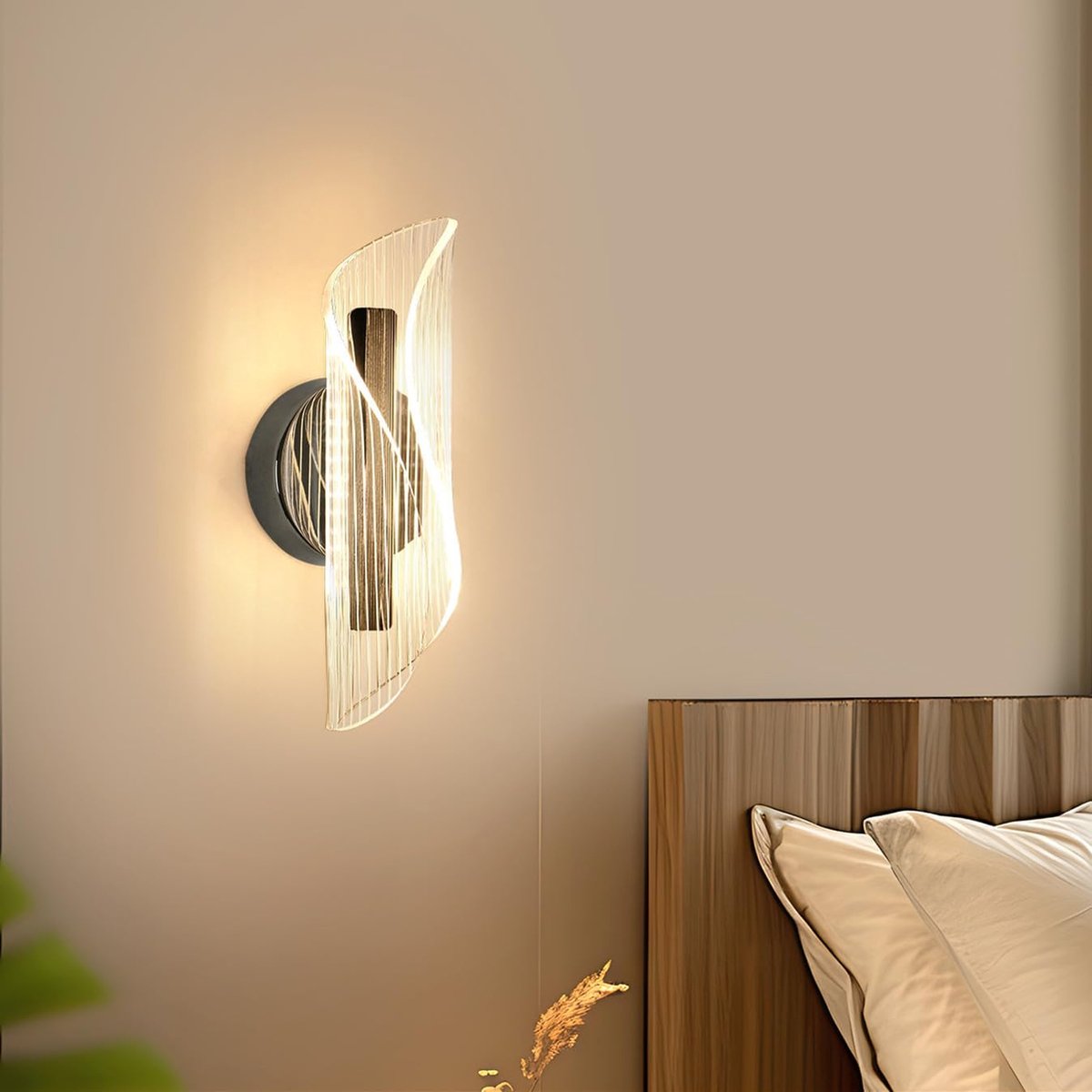 Goeco wandlamp - 21cm - Klein - LED - 12W - 3 kleurtemperaturen - 3000K/4500K/6500K - gebogen design wandlamp - voor slaapkamer woonkamer keuken hal trap