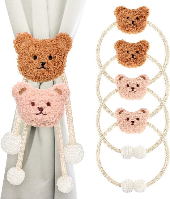 Set de 4 attaches de rideaux, pinces à rideaux en forme d'ours de dessin animé, supports de rideaux en forme d'ours mignon, anneaux de crochet pour embrasses de rideaux pour la décoration de la maison, de la chambre d'enfant