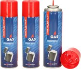 Humbert Aansteker gas/butaan gasfles - 3x - 250 ml - voor kooktoestellen/aanstekers