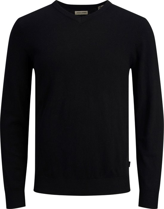 JACK & JONES Emil knit v-neck slim fit - heren pullover viscosemengsel met V-hals - zwart - Maat: XL