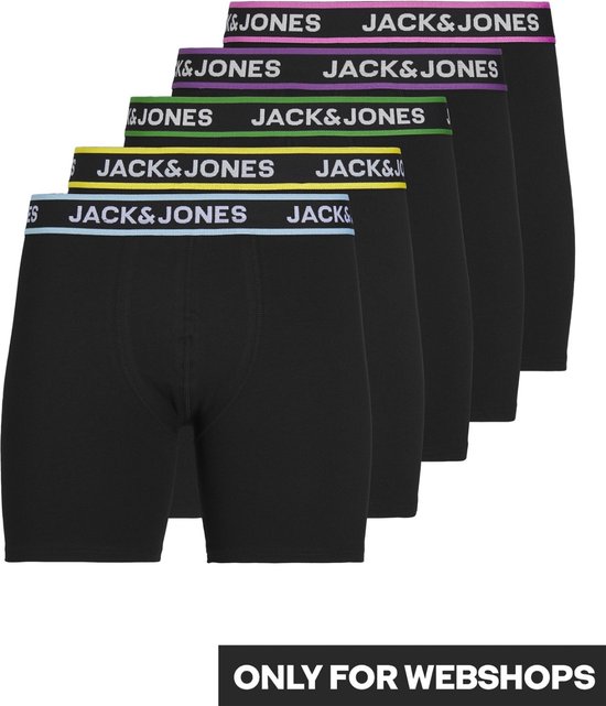 JACK & JONES Boxers unis Jaclime (pack de 5) - boxers homme extra longs - noir - Taille : L