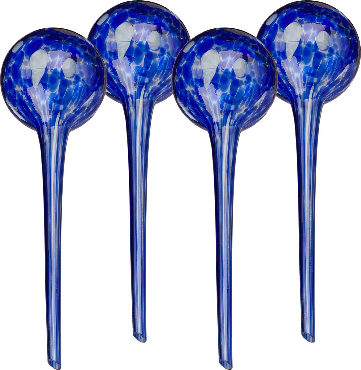 Relaxdays waterdruppelaar glas - set van 4 - waterbol balkon- en kamerplanten - 350 ml - blauw