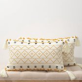 Set van 2 boho-kussenslopen, kussens, boho-stijl, 30 x 50 cm, geel, kussenovertrek, sierkussen met kwastjes, moderne decoratieve kussensloop, voor bank, slaapkamer, woonkamer