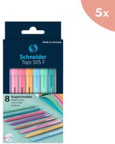 5x Schneider T-shirts 505 F set de stylos à bille 8 pièces pastel - encre bleue