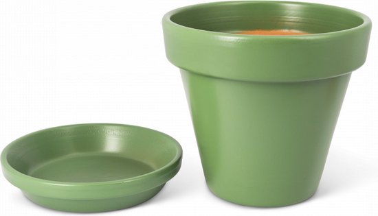 Plantenpot kopen? Check hier welke je plant exact nodig heeft 13 Terracotta Bloempot met Schotel - Geglazuurd Groen - Ø 19 cm - Hoogte: 17 cm
