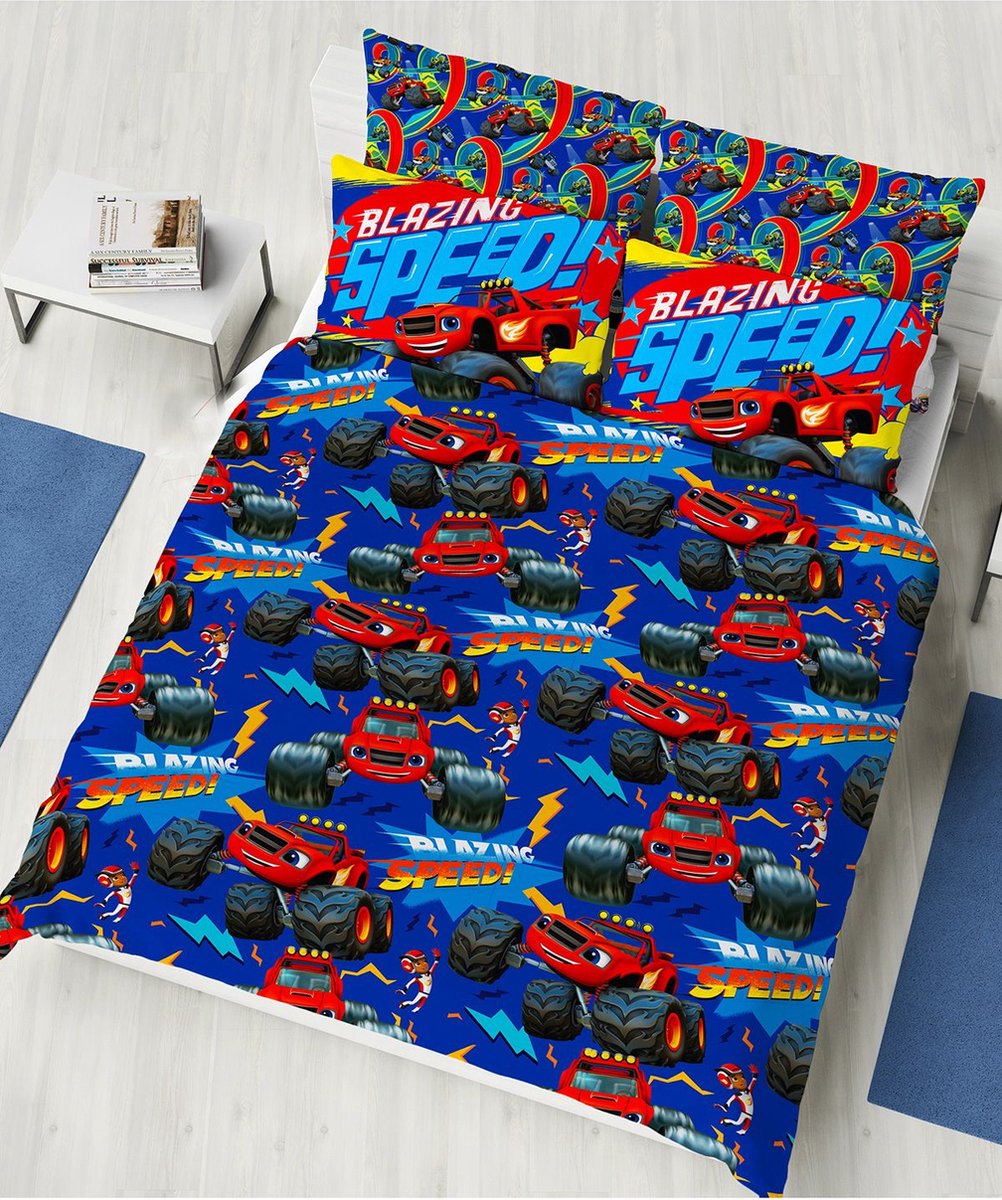 Blaze en de Monsterwielen Dekbedovertrek Blazing Speed - Tweepersoons - 200x200 cm - Blauw/Rood
