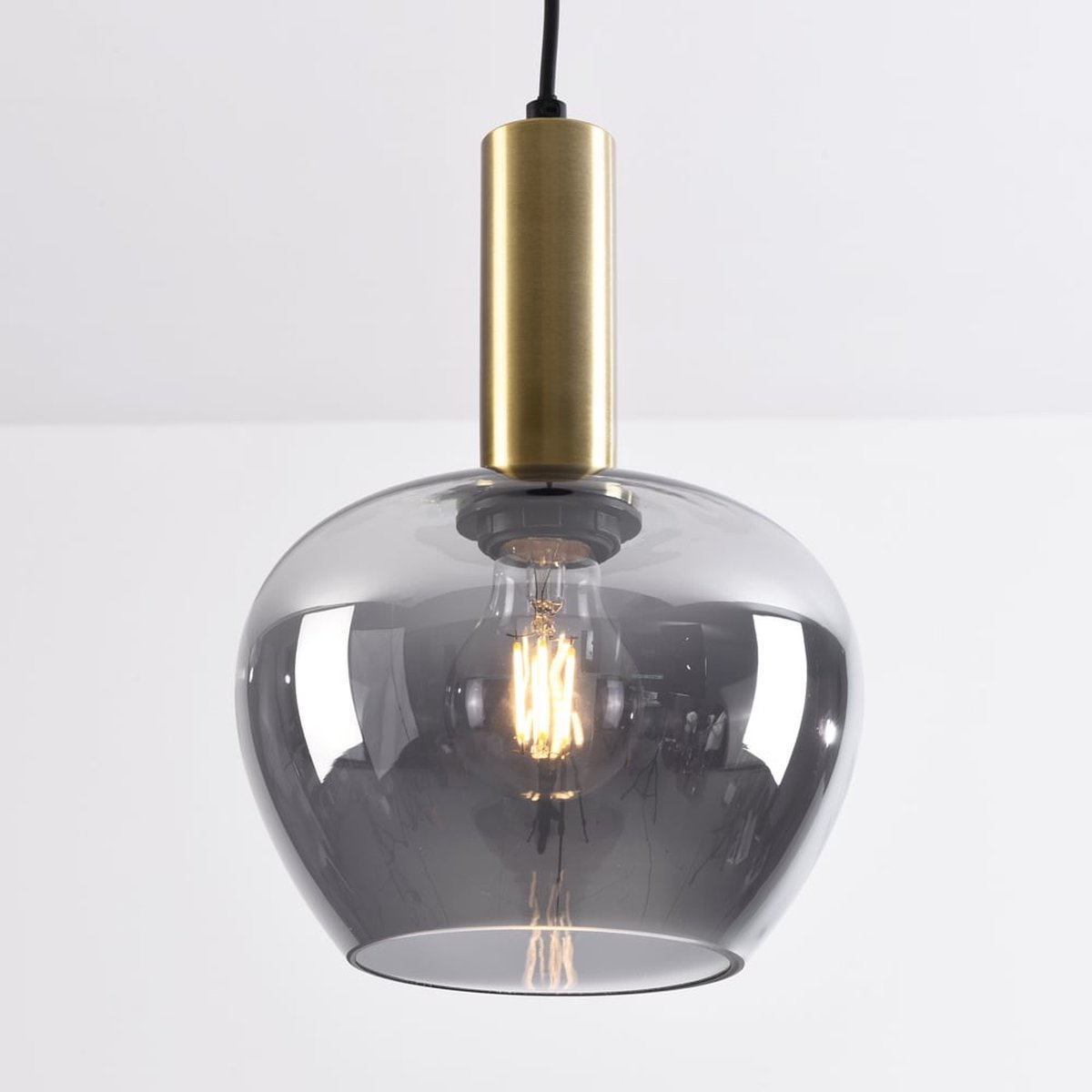LumenXL LumenXL - Hanglamp Ischa - appelvorm smoke glas - goud - E27