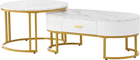 Salontafels 2-delig tafelonderstel metaal goud, elegante woonkamertafels, moderne bijzettafels