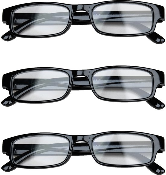 Melleson Eyewear Leesbril Overlijk - Zwart Glanzend - +2.50 - 3 Stuks - Inclusief 3 Hoesjes