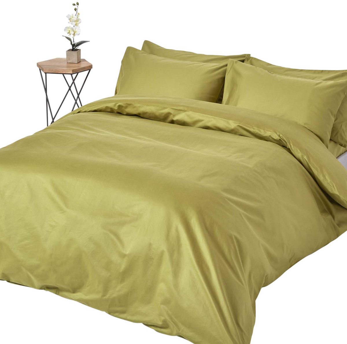 Homescapes Luxe Satijn Dekbedovertrek 200x200 cm – Tweepersoons – Olijfgroen – 100% Egyptisch Katoen – Draaddichtheid 1000