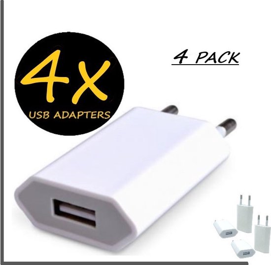 USB adapter - 4 stuks - Oplaad adapter - USB stekker - Reisstekker ...