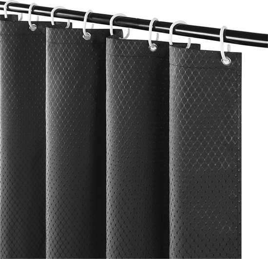 EurCross Donkergrijs wasbaar douchegordijn 180 x 200 cm, waterdicht douchegordijn voor badkuip en douche in de badkamer, antischimmel, antibacteriële textielstof, badgordijn met 12 douchegordijnringen