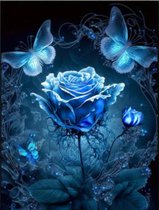 Diamond painting blauwe roos 30x40 ronde steentjes