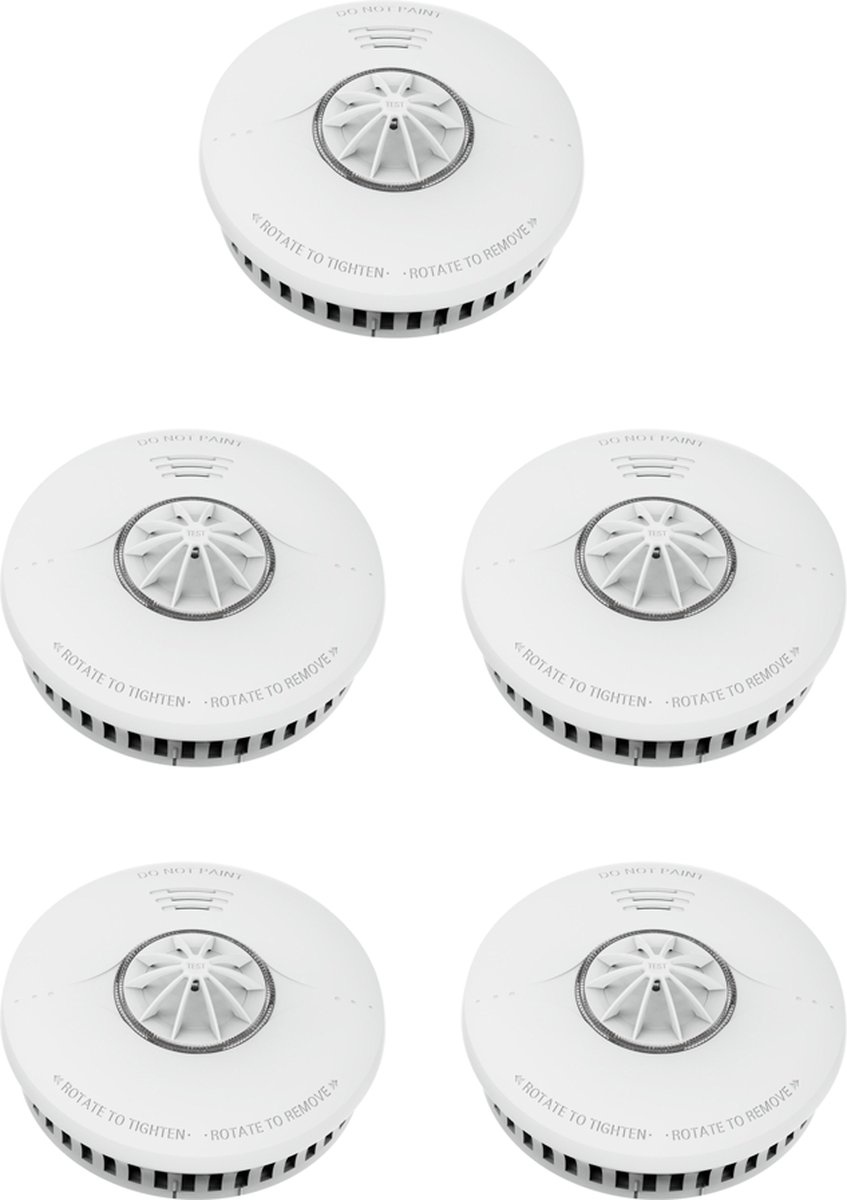 5x Hittemelder 10 jaar batterij – DVM – Klasse A1 – Onderhoudsvrij – 85 dB alarm – Voordeelset – Voor keuken, garage en werkplaats
