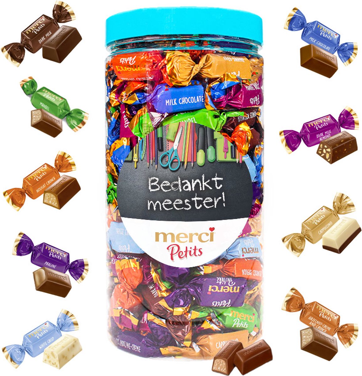 merci Petits chocolade cadeau voor meester - "Bedankt meester" - 700g