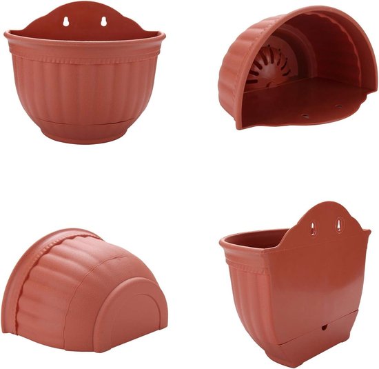 T4U Wandbloempot van hars, baksteenrood, 26 cm, set van 2, hangende