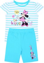 Wit en turkoois gestreept meisjessetje: Minnie Mouse Disney T-shirt + korte broek