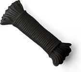 SNURO Gevlochten nylon Touw (6mm, 20M) - Slijtvast koord in sterke zwarte polyamide - Paracord koord - met zeer hoge breeksterktes
