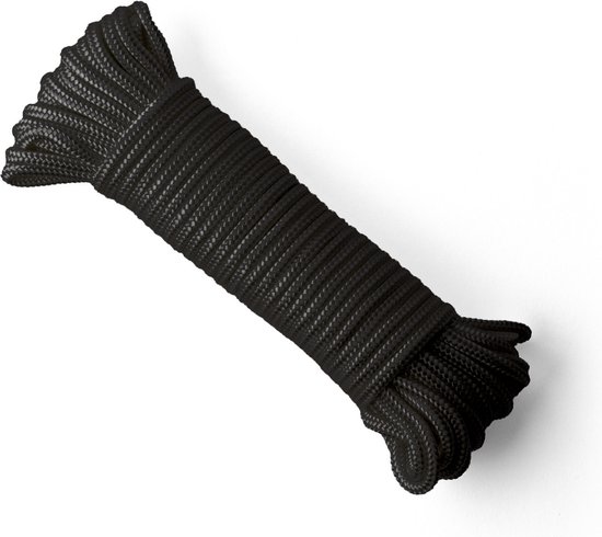 Foto: Snuro gevlochten nylon touw 6mm 20m slijtvast koord in sterke zwarte polyamide paracord koord met zeer hoge breeksterktes