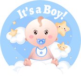 Funny Fashion Geboorte baby jongen thema wand/deur bord - D50 cm - blauw - karton - versieringen/feestartikelen
