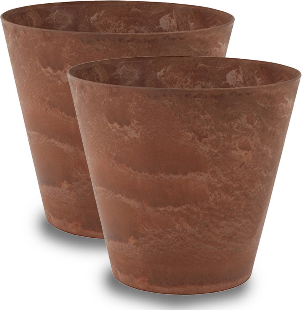Artstone Bloempot Claire - 2x - bruin - D43 x H39 cm - met drainagesysteem - voor binnen en buiten