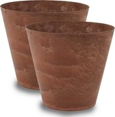 Pot de fleurs Artstone Claire - 2x - marron - D43 x H39 cm - avec système de drainage - pour intérieur et extérieur