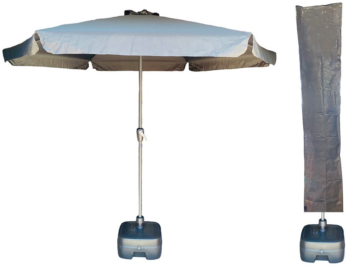 CUHOC - Parasol Sunny Grey - Ø300cm + Verrijdbare Parasolvoet + Parasolhoes