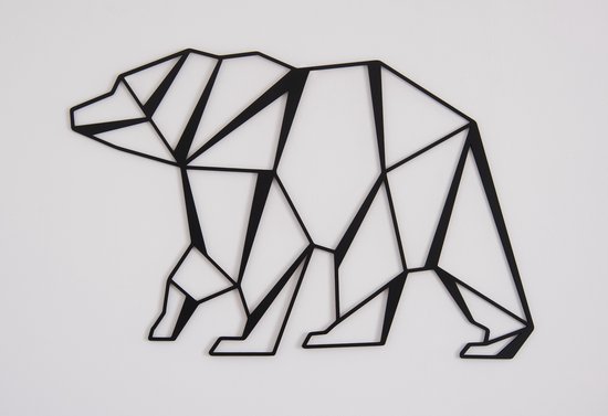 The Laser Gallery - Geometrische beer uit hout - Zwart - wanddecoratie - Wall art - woonkamer - 86 x 56cm - mdf 6mm - dier