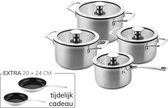 DUCQ 3-laags pannenset 4 delig (downdraft pannenset) + 20 en 24cm koekenpan cadeau