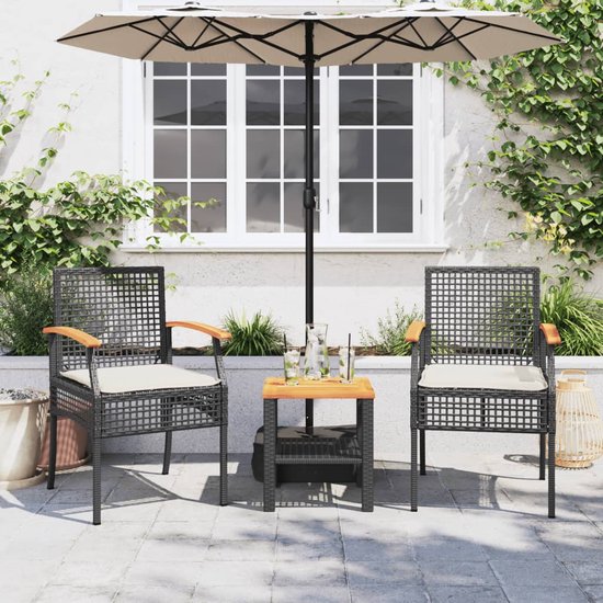 vidaXL Tuinnstoelen 2 st poly rattan en acaciahout zwart