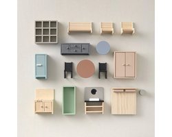 foto van Petite Amélie Poppenhuis meubels - Vanaf 3 jaar - Set van 16 - Hout