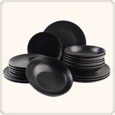Service de vaisselle OTIX - Service d'assiettes - 6 personnes - 12 pièces - Noir mat - Faïence - IVY