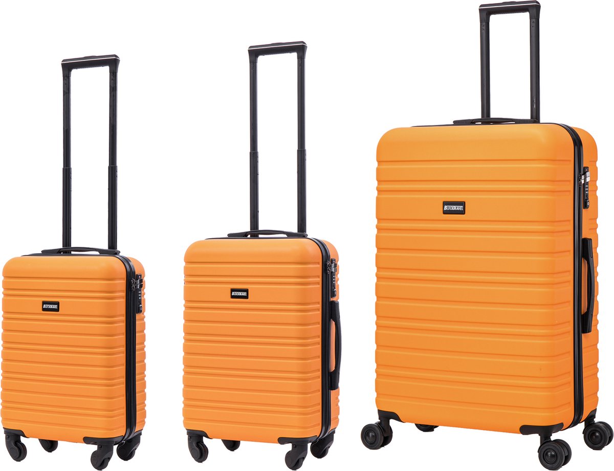 BlockTravel kofferset 3 delig ABS ruimbagage en handbagage 29 39 en 95 liter - inbouw TSA slot - oranje