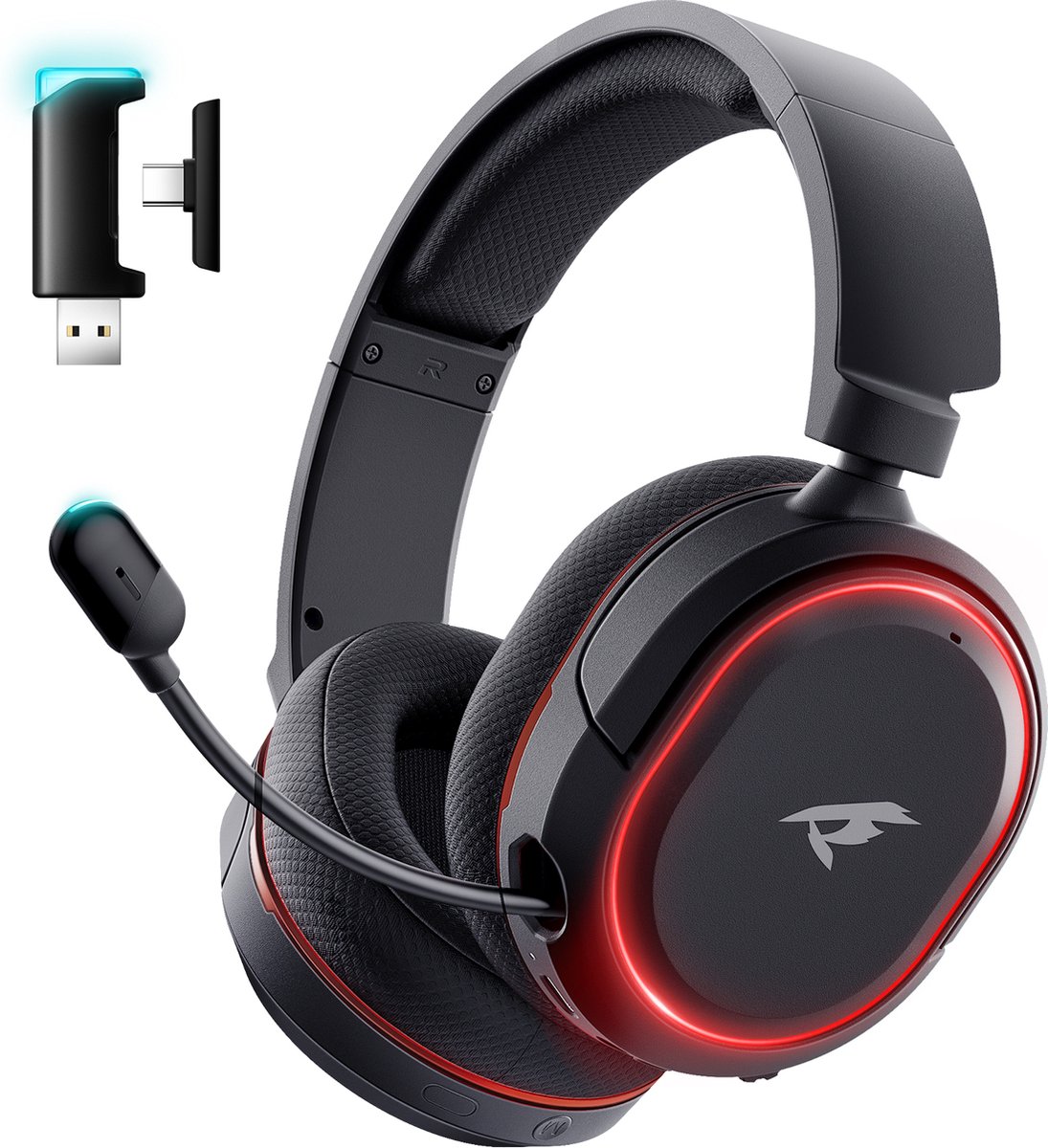 Kofire UG-08S 2.4Ghz PS4 Draadloze Gaming headset - 7.1 Surround Sound - met Retractable ENC microfoon - Over-ear PS5 Koptelefoon - Multiplatform - Zwart rood - kofire