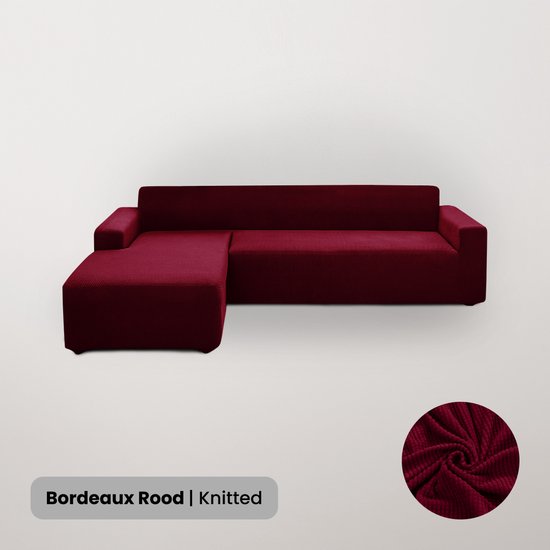 BankhoesDiscounter Knitted Bankhoes – Hoekbank – M1 (90-130cm) – Bordeaux Rood – Sofa Cover – Bankbeschermer – Bankhoezen Voor Hoekbank