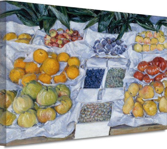 Fruit weergegeven op een standaard - Gustave Caillebotte schilderijen - Fruit schilderijen - Muurdecoratie Voedsel - Schilderij vintage - Canvas schilderij - Woonkamer accessoires 70x50 cm