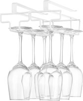 Wijnglashouder onder de kast, glazenhouder voor wijnglazen, steelglazen, hangend wijnglasplank, glashouder van metaal, glazen opslag voor keuken, bar en restaurant, wit