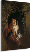 Kat met kittens - Henriëtte Ronner-Knip schilderijen - Oude meesters schilderijen - Schilderijen canvas Dieren - Vintage schilderij - Schilderij op canvas - Decoratie kamer 75x100 cm