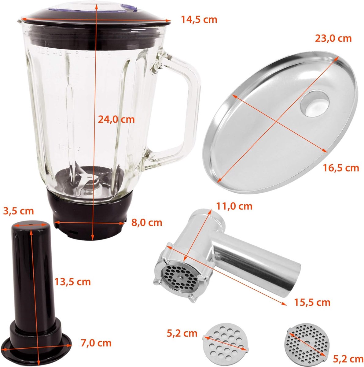 Royalty Line® PKM2100BG 3 in 1 Keukenmachine - 7.5 L Keukenrobot - Krachtig 2100W Foodprocessor - Keukenmixer Met Blender & Vleesmolen - Zwart — afbeelding 7