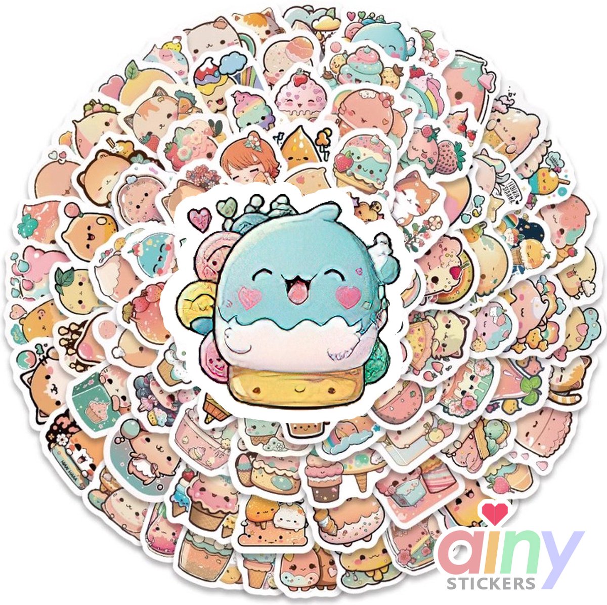 Ainy Kawaii Foodie Stickers 100 stuks voor bullet journal, fotoalbum, laptop, telefoon, waterfles en zelfs als muursticker of geschenksticker. Geschikt voor kinderen en volwassenen